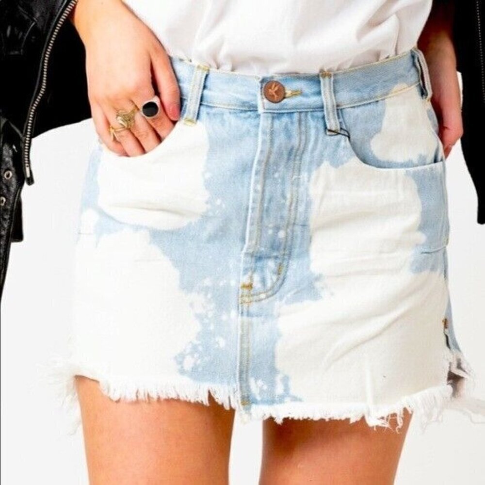 One Teaspoon Sea Drifter Vanguard Skirt Womens‎ 25 Blue Denim Bleached